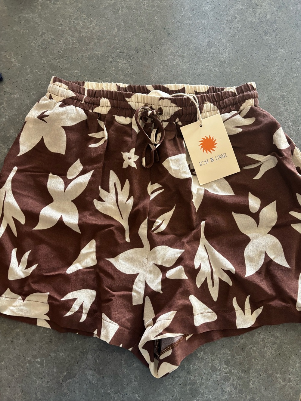 Brown and Cream Floral Relaxed Shorts